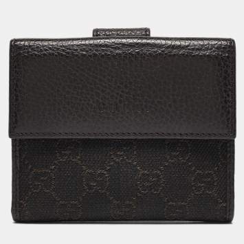 Pre Owned Gucci Dark Brown GG Canvas and Leather Flap French Wallet
