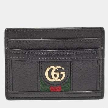 Pre Owned Gucci Black Leather Ophidia Web Card Holder