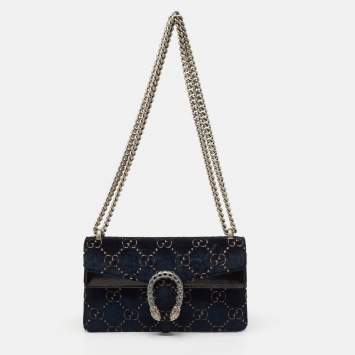 مملوكة مسبقًا Gucci Dark Blue/Black GG Velvet Small Rectangular Dionysus Shoulder Bag