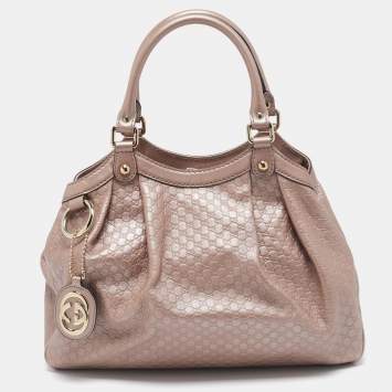 Pre Owned Gucci Metallic Pink Guccissima Leather Medium Sukey Tote