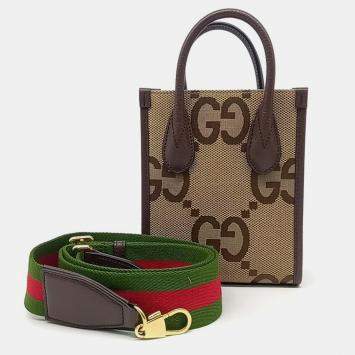Gucci Brown Coated Canvas Jumbo GG Mini Tote Bag