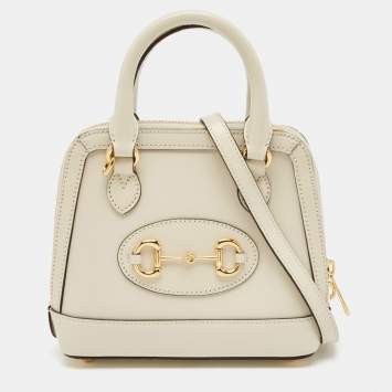 Pre Owned Gucci White Leather Mini Horsebit 1955 Top Handle Bag