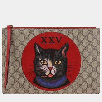 Gucci GG Supreme Canvas Mystic Cat Embroidery Clutch