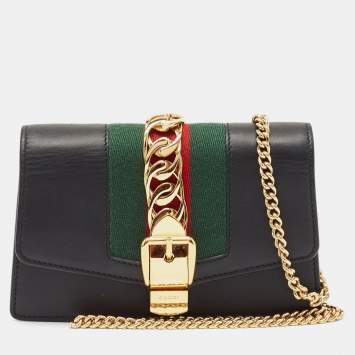 Pre Owned Gucci Black Leather Super Mini Sylvie Chain Shoulder Bag