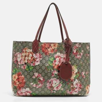 Pre Owned Gucci Multicolor GG Supreme Canvas Blooms Reversible Tote