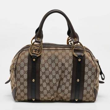Pre Owned Gucci Beige/Brown GG Canvas and Leather G Interlocking Bowler Bag