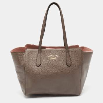 Pre Owned Gucci Dark  Brown Leather Small Swing Tote
