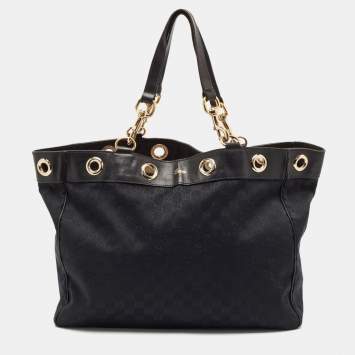 Pre Owned Gucci Black GG Canvas and Leather Positano Tote
