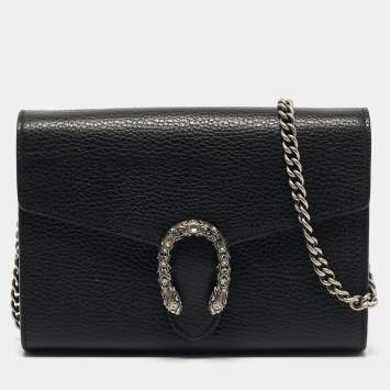 Pre Owned Gucci Black Leather Dionysus Wallet On Chain
