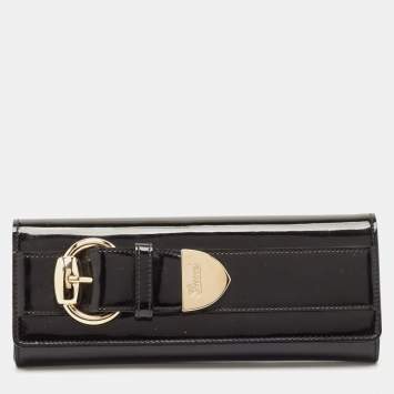 Gucci Black Patent Leather Romy Buckle Clutch
