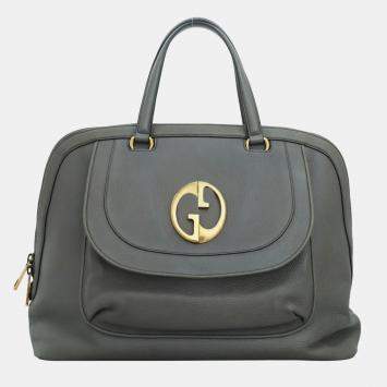 Pre Owned Gucci Grey Leather 1973 Top Handle Oversized Travel Bag
