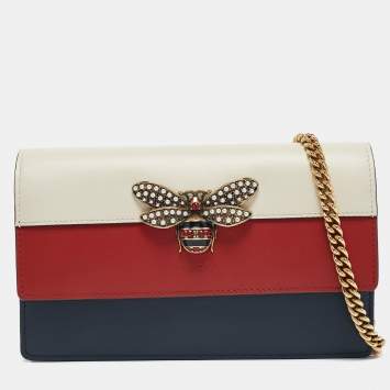 Pre Owned Gucci Tri Color Leather Queen Margaret Wallet on Chain