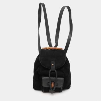 Pre Owned Gucci Black Suede and Leather Mini Bamboo Handle Backpack Bag
