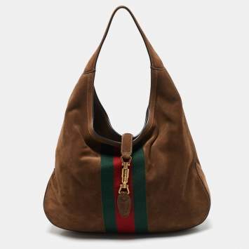Pre Owned Gucci Brown Suede Vintage Web Soft Jackie Hobo