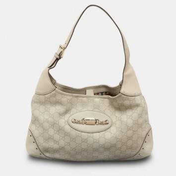 Pre Owned Gucci Cream Guccissima Leather Punch Hobo