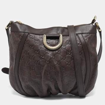 Pre Owned Gucci Dark Brown Guccissima Leather D Ring Crossbody Bag
