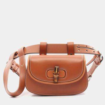 Pre Owned Gucci Brown Leather Mini Bamboo 1947 Belt Bag
