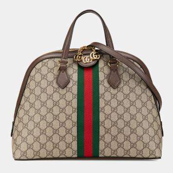 Gucci Beige GG Supreme Canvas Medium Ophidia Web Satchel Bag