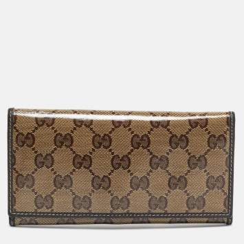 Pre Owned Gucci Beige/Brown Crystal GG Canvas and Leather Continental Wallet