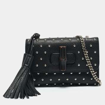Pre Owned Gucci Black Leather Studded Miss Bamboo Shoulder Bag