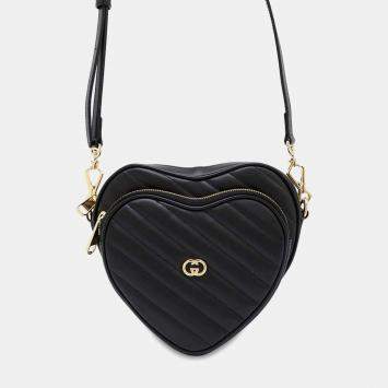 Gucci Black Leather Interlocking G Heart Shoulder Bag 