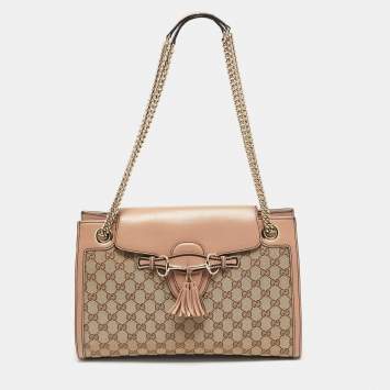 Pre Owned Gucci Beige GG Canvas Large Emily Chain Shoulder Bag