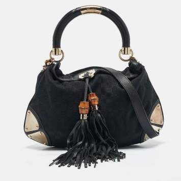 مملوكة مسبقًا Gucci Black GG Canvas and Leather Medium Babouska Indy Hobo