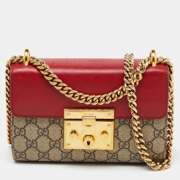 Pre Owned Gucci Multicolor GG Supreme Canvas and Leather Small Padlock Shoulder Bag