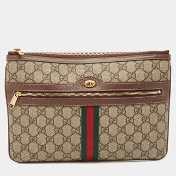 Gucci Brown/Beige GG Supreme Canvas Ophidia Pouch