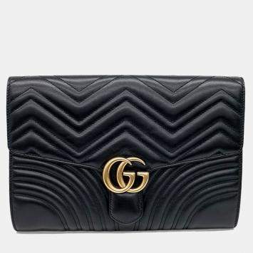 Pre Owned Gucci Black Leather Marmont Clutch