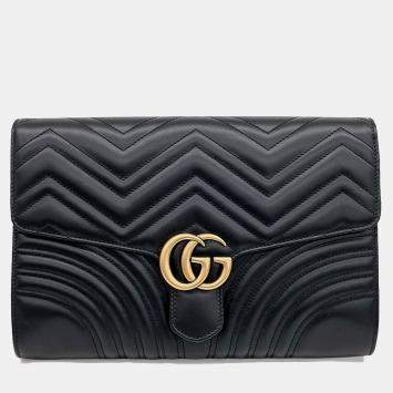 Pre Owned Gucci Black Leather Marmont Matelasse Clutch