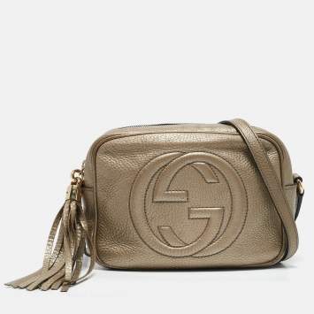 Gucci Metallic Beige Leather Small Soho Disco Crossbody Bag