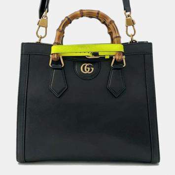 Pre Owned Gucci Black Leather Diana Handbag 