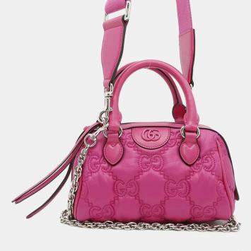 Gucci Pink Nylon Leather GG Matelasse Mini Travel Bag 