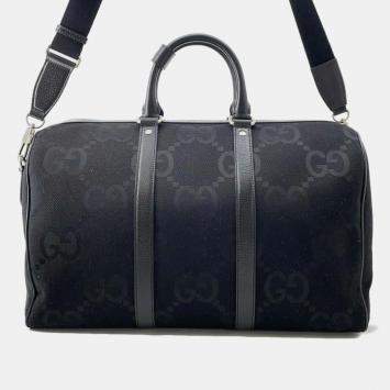 Gucci Black  Canvas Leather Jumbo GG Small Duffle Bag 