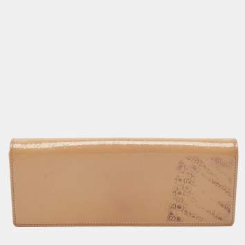 Pre Owned Gucci Beige Microguccissima Patent Leather Broadway Clutch