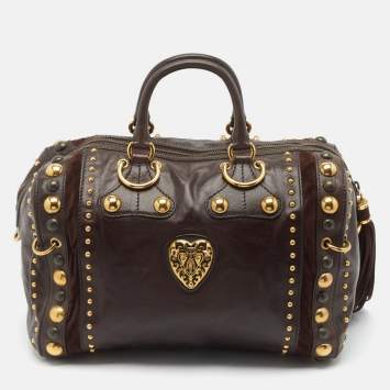 Pre Owned Gucci Dark Brown Suede and Leather Babouska Indy Boston Bag