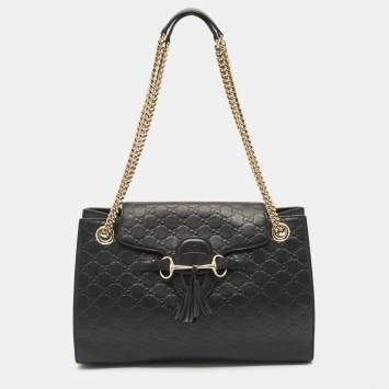 Pre Owned Gucci Black Guccissima Leather Large Emily Chain Shoulder Bag