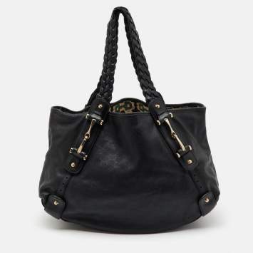 Pre Owned Gucci Black Guccissima Leather Pelham Shoulder Bag