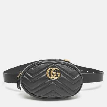 Gucci Black Matelassé Leather Mini GG Marmont Belt Bag