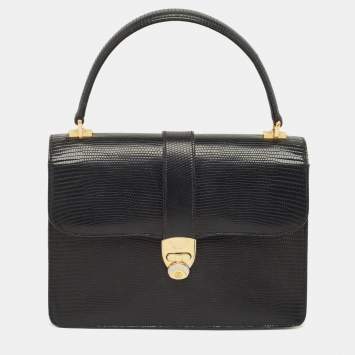 Pre Owned Gucci Black Lizard Vintage Top Handle Bag