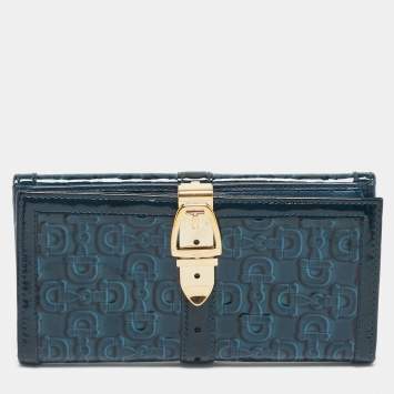 Pre Owned Gucci Blue Horsebit Embossed Patent Leather Buckle Flap Continental Wallet