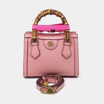 Pre Owned Gucci Pink Leather Diana tote and shoulder bag