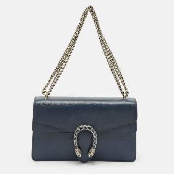 Pre Owned Gucci Navy Blue Leather Small Dionysus Shoulder Bag
