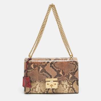 Pre Owned Gucci Beige/Red Python Medium Padlock Shoulder Bag