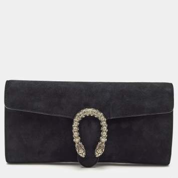 Gucci Black Suede Dionysus Crystals Flap Clutch