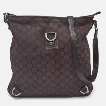 Gucci Dark Brown GG Fabric and Leather Abbey D-Ring Messenger Bag