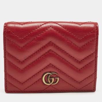 Gucci Red Matelassé Leather GG Marmont Card Case