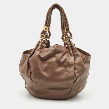 Gucci Beige Leather Braided Handle Hobo