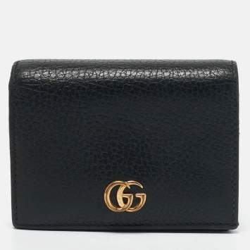 Pre Owned Gucci Black Leather GG Marmont Flap Card Case